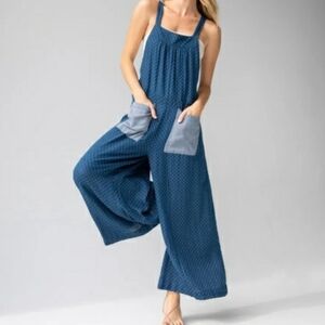 NATURAL LIFE Cotton Dakota Tie Overall In Navy Polkadot Size Large